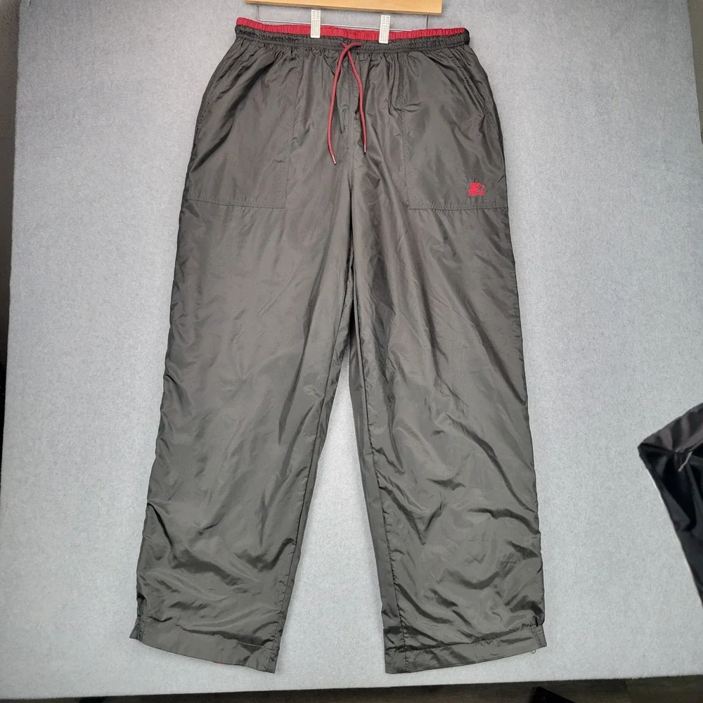 Starter Track Pants Mens L Grey Red Reversible Y2K Nylon Windbreaker Wide Leg